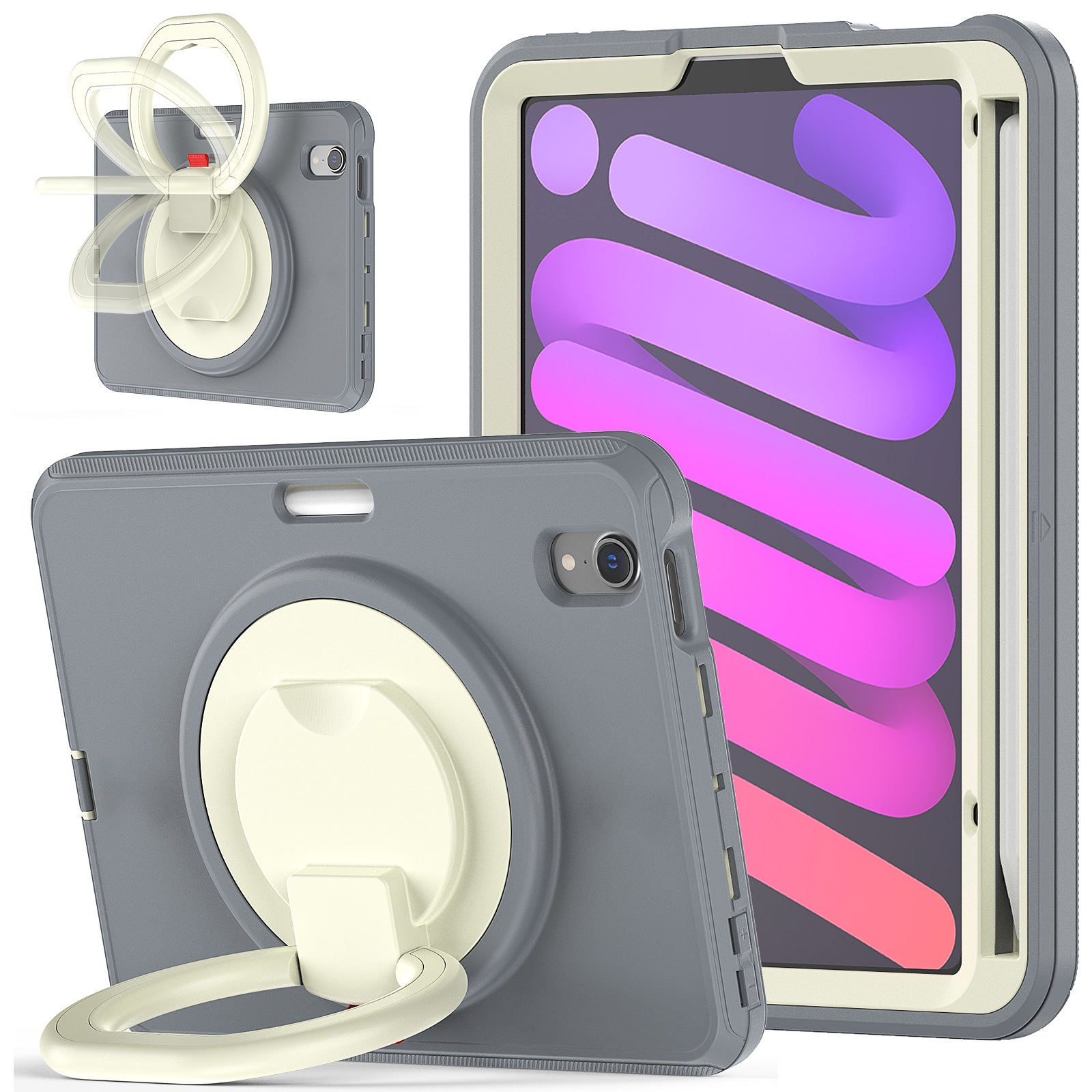 Tablet Case for iPad mini (2021) PC TPU Anti-Drop Protective Cover with Handle Grip Kickstand Tablet Case for iPad mini (2021) PC TPU Anti-Drop Protective Cover with Handle Grip Kickstand